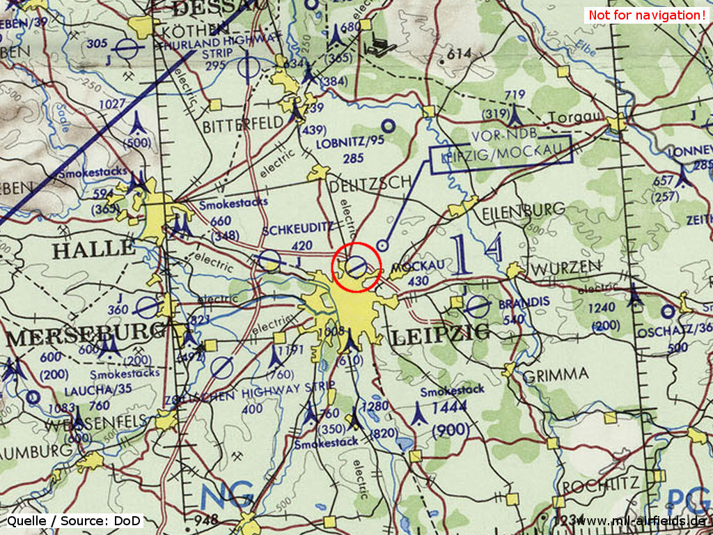 Karte der Flugplätze in der Umgebung von Leipzig