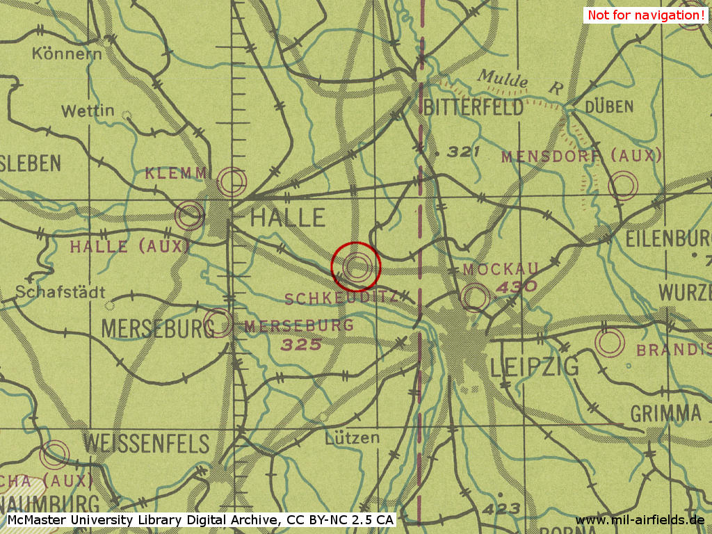 Halle-Leipzig Schkeuditz Airport in World War II on a map 1944