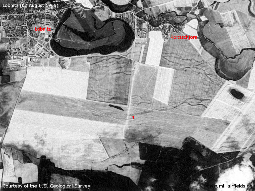 Flugplatz Löbnitz auf einem Satellitenbild 1969