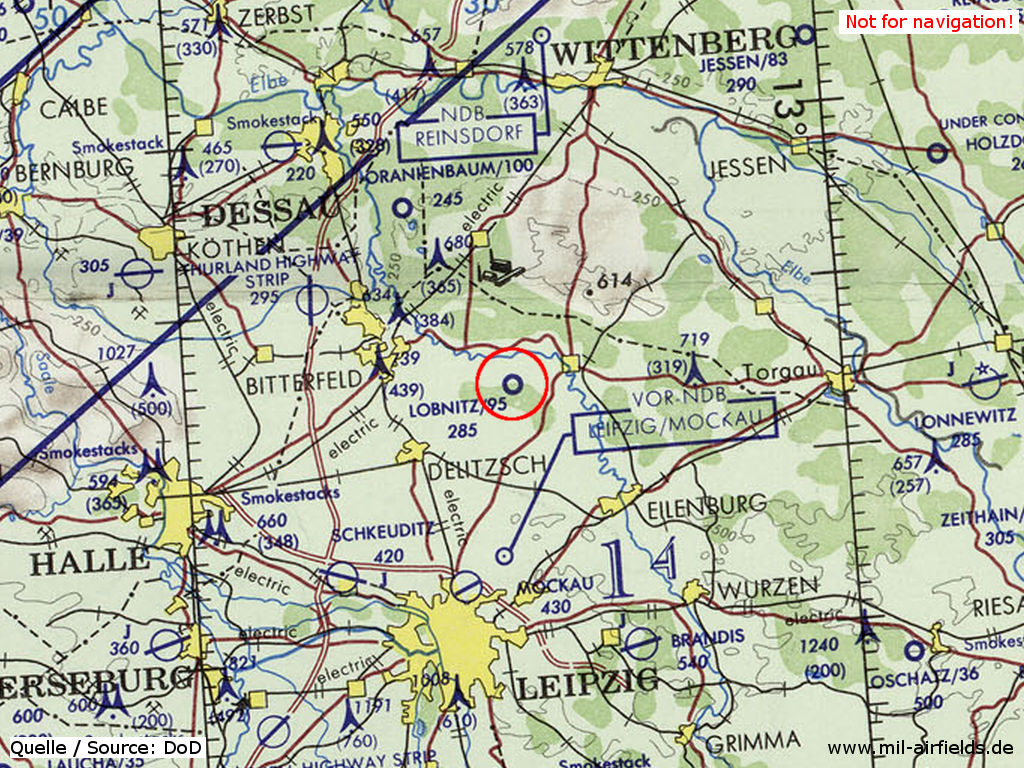 Flugplatz Löbnitz-Roitzschjora auf einer US-Karte 1972