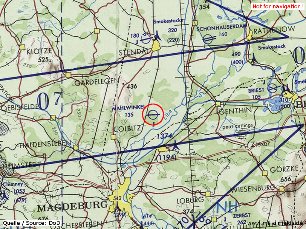 Der Flugplatz Mahlwinkel auf einer Karte 1972