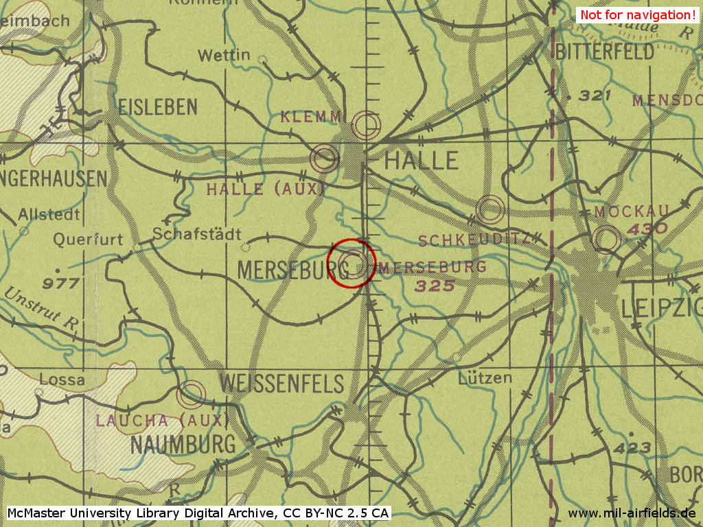 Merseburg Air Base in World War II on a US map 1944
