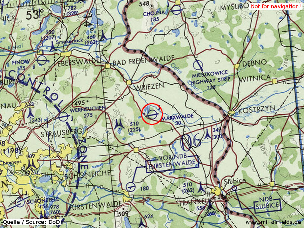 Flugplatz Neuhardenberg / Marxwalde auf einer Karte 1972