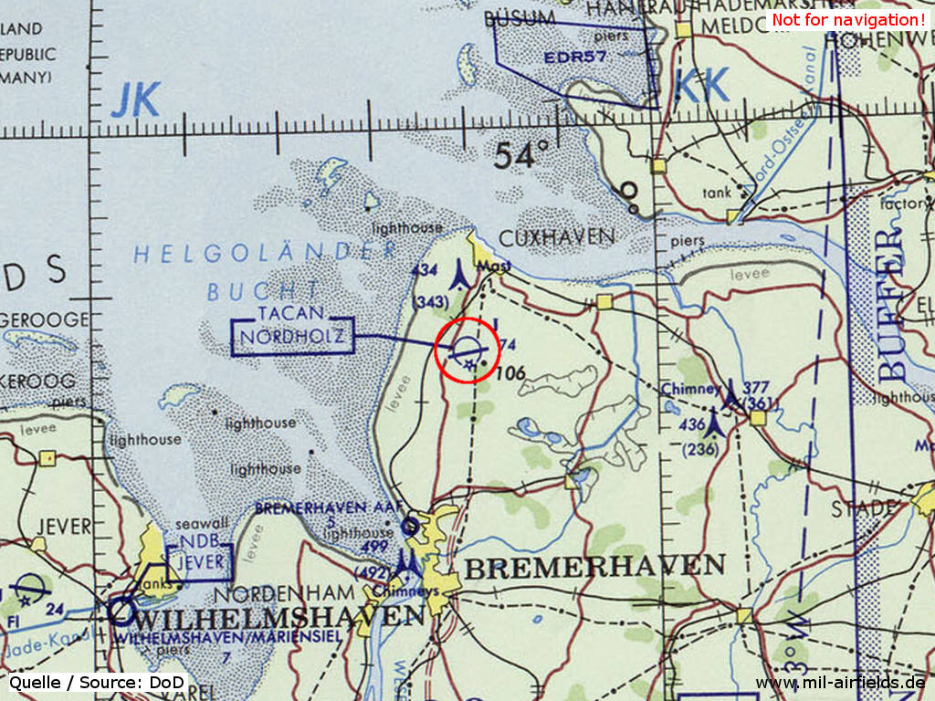 Marinefliegerhorst Nordholz auf einer Karte 1972