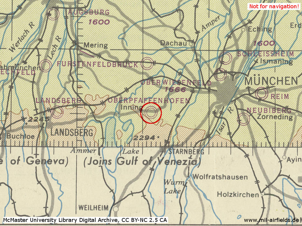 Map of airfields in the Munich area, Germany, in 1944