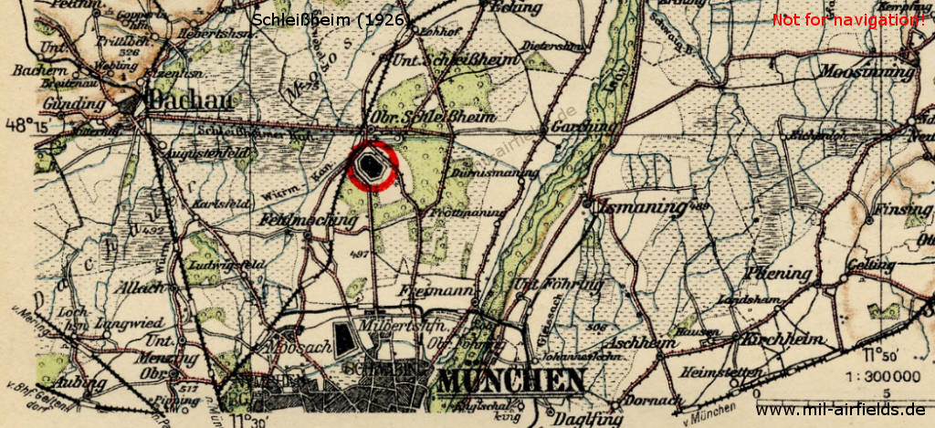 Karte mit Flugplatz Schleißheim, ca. 1926
