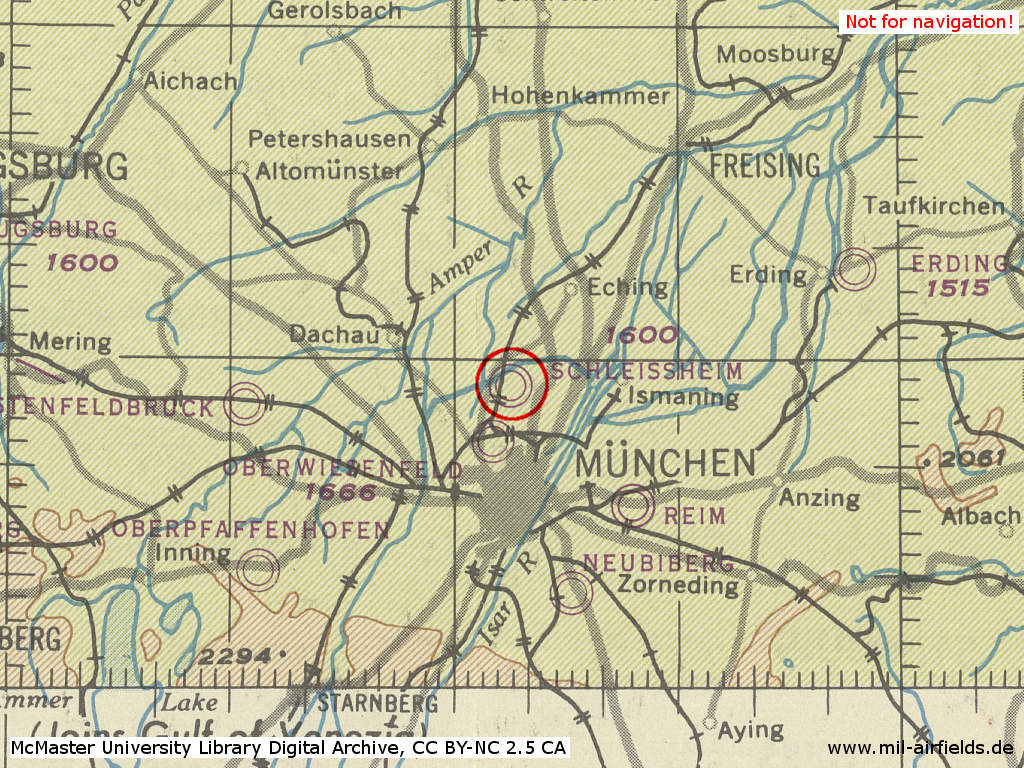 Karte der Flugplätze im Raum München 1944