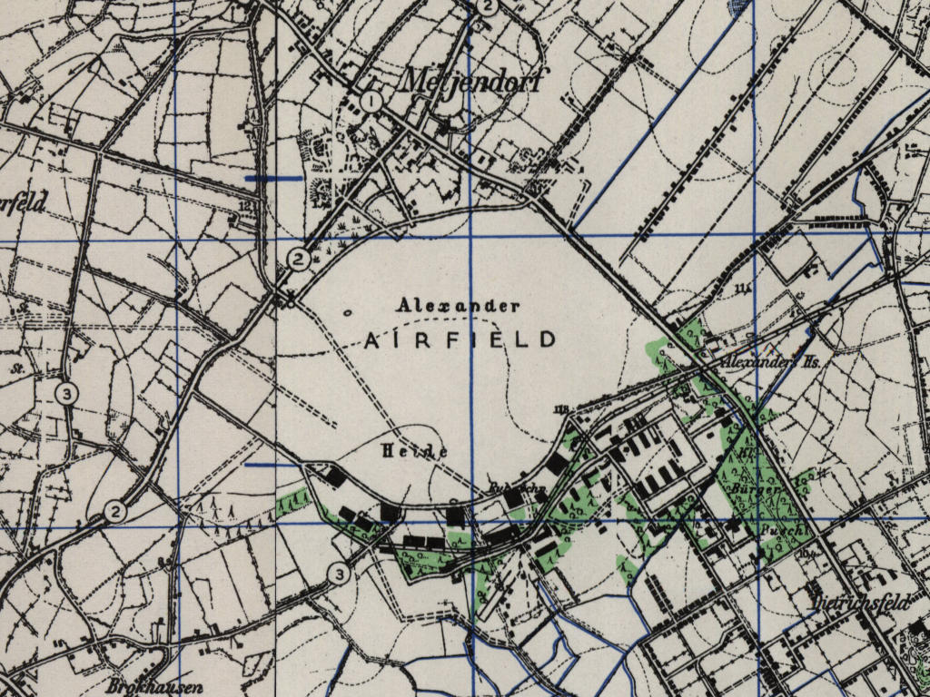 Fliegerhorst Oldenburg auf einer Karte 1951