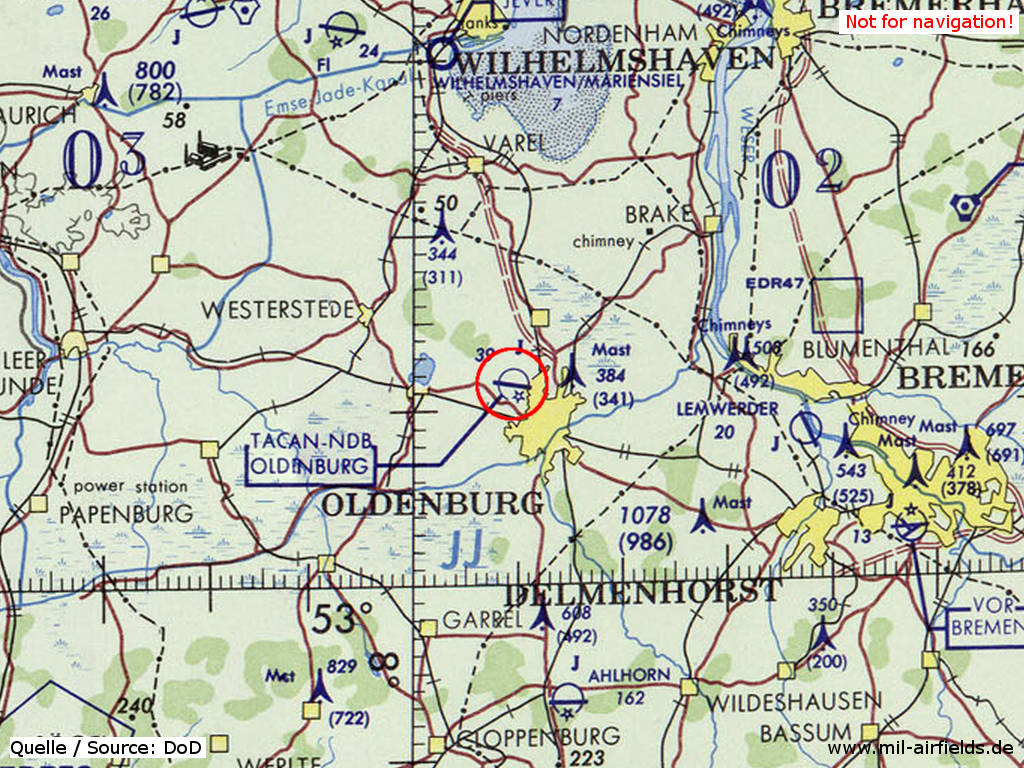 Fliegerhorst Oldenburg auf einer Karte 1972
