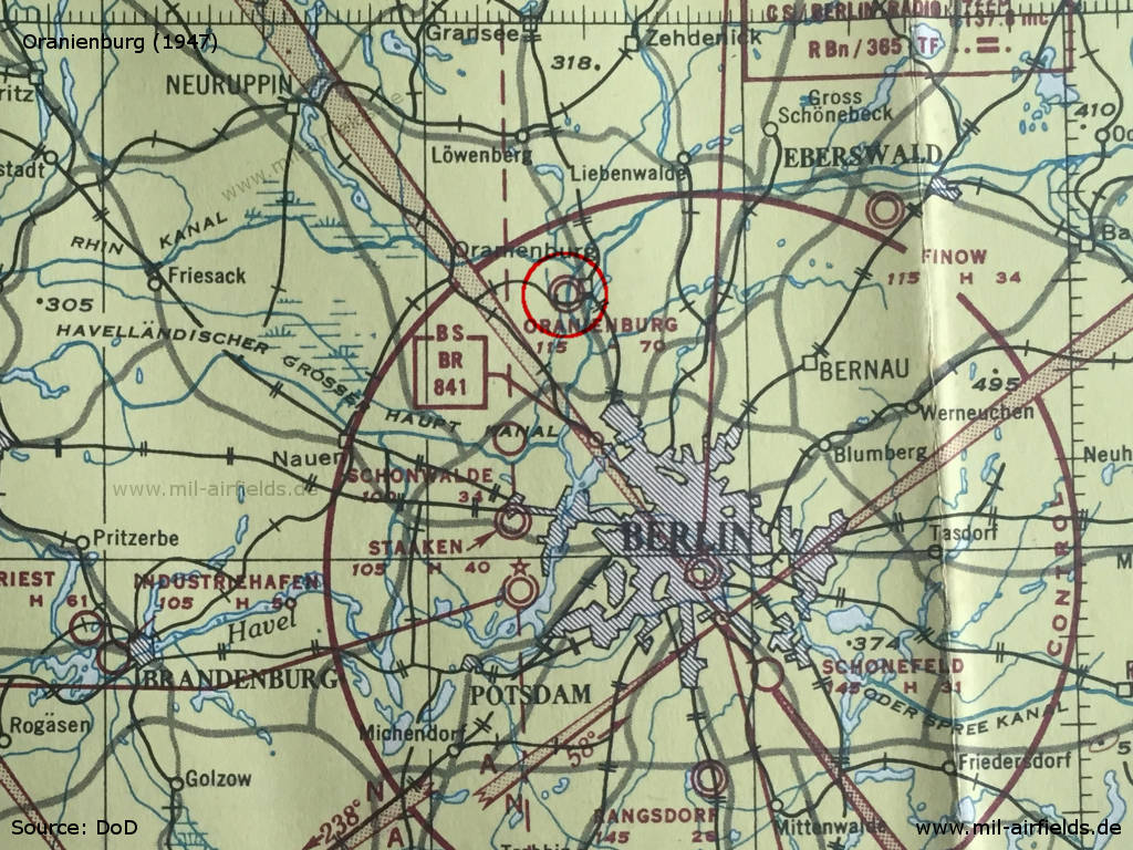 Der Flugplatz Oranienburg auf einer US-Karte aus dem Jahr 1947