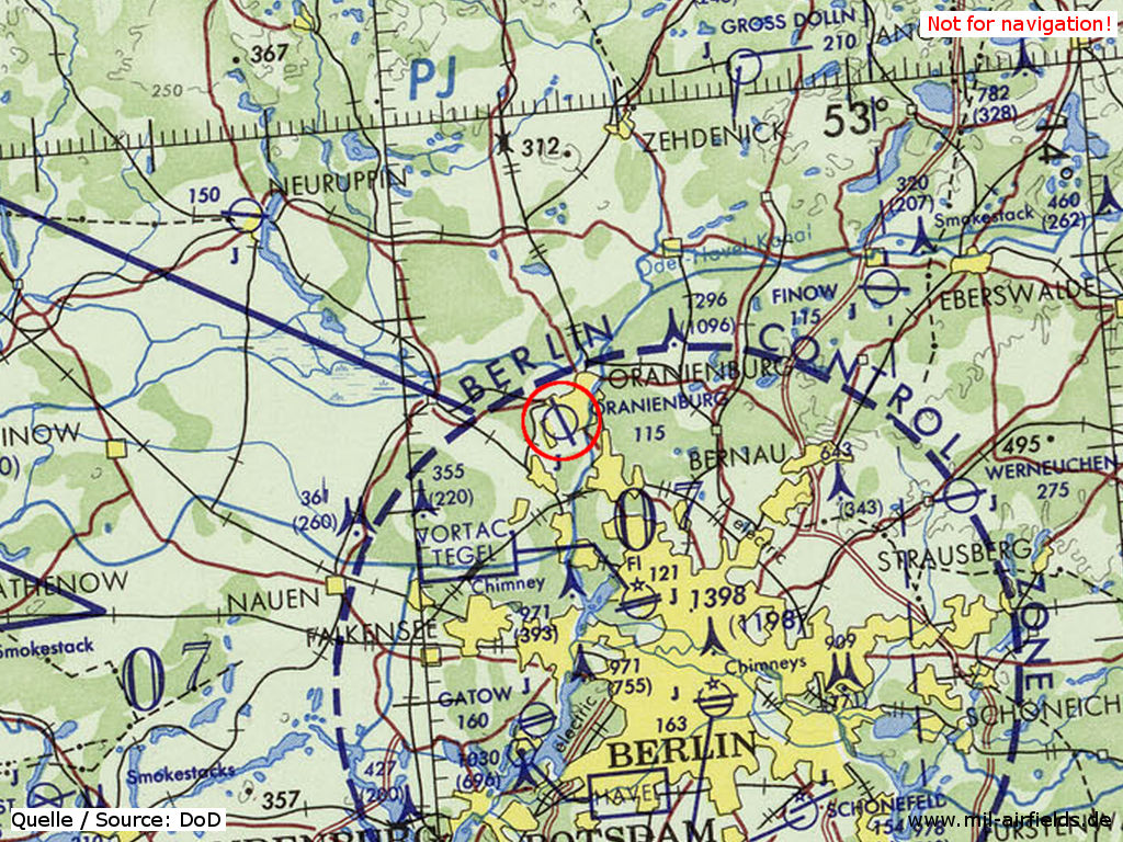 Der Flugplatz Oranienburg auf einer Karte des US-Verteidigungsministeriums aus dem Jahr 1972