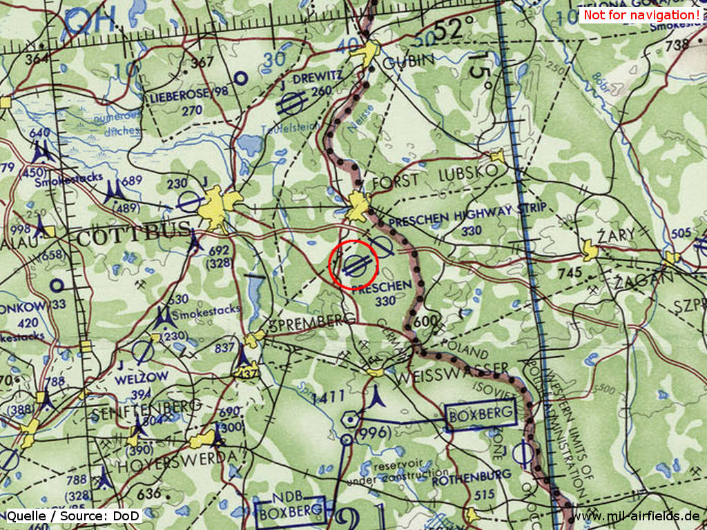 Karte mit Flugplatz Preschen 1972
