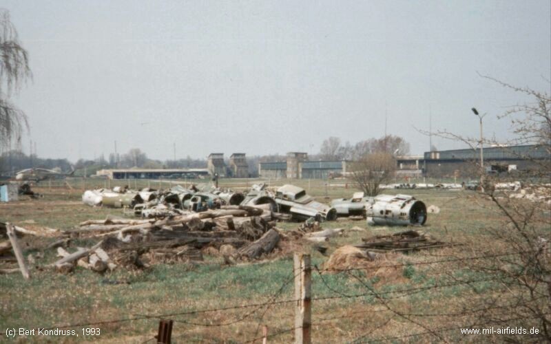 Remains of planes. In the background a Soviet helicopter Mi-8/17 at Rangsdorf, Germany