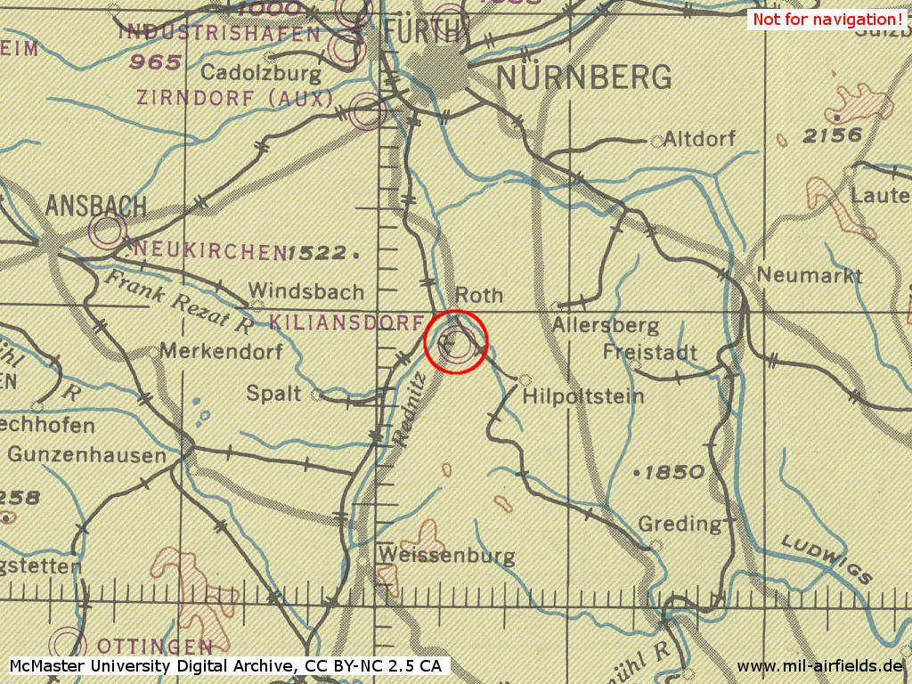 Roth air base in World War II on a US map 1944
