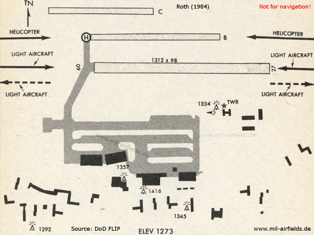Roth airfield, Germany, on a map from 1984.