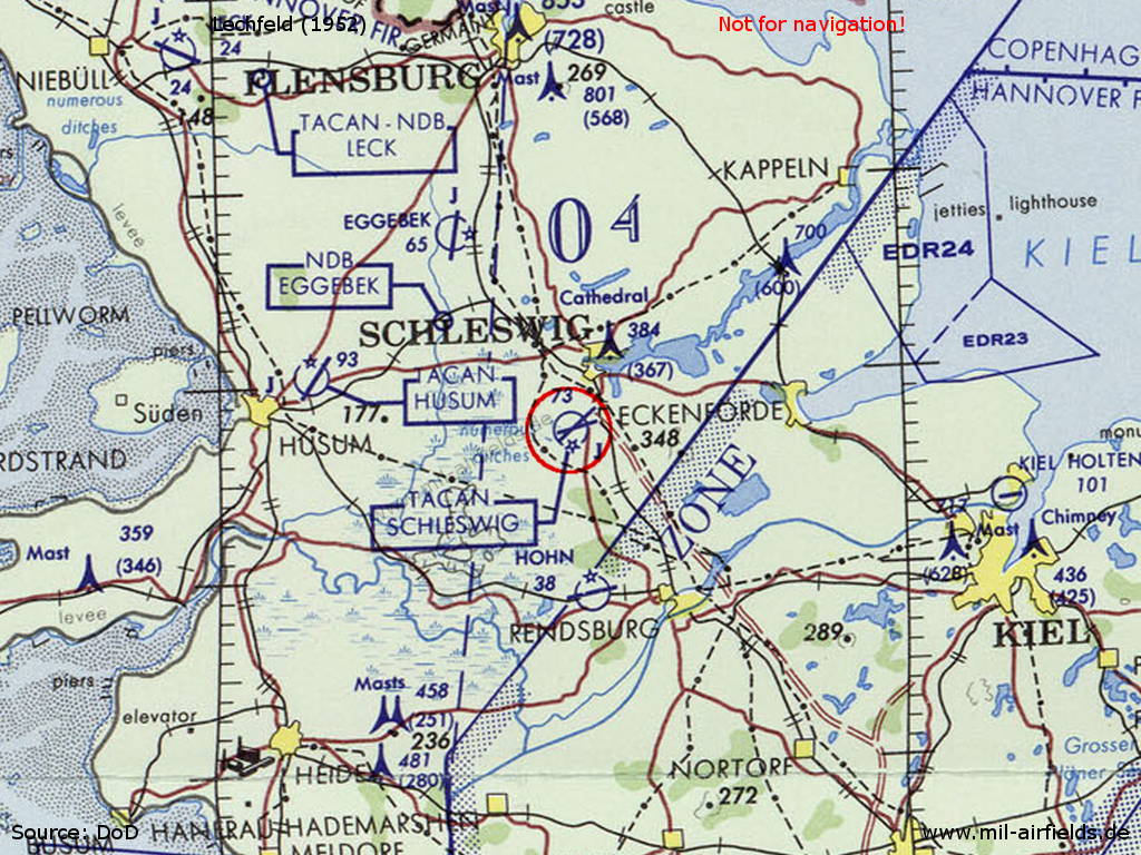 Schleswig Jagel Air Base on a US map 1972
