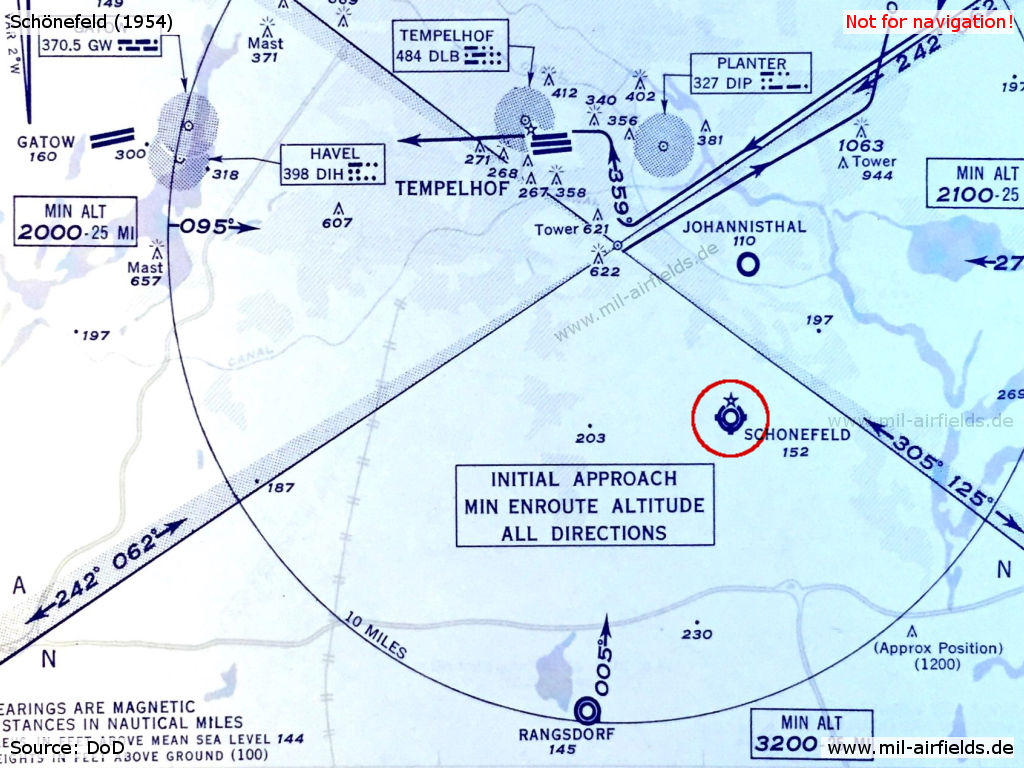 Flughafen Schönefeld auf einer Karte der US Air Force 1954