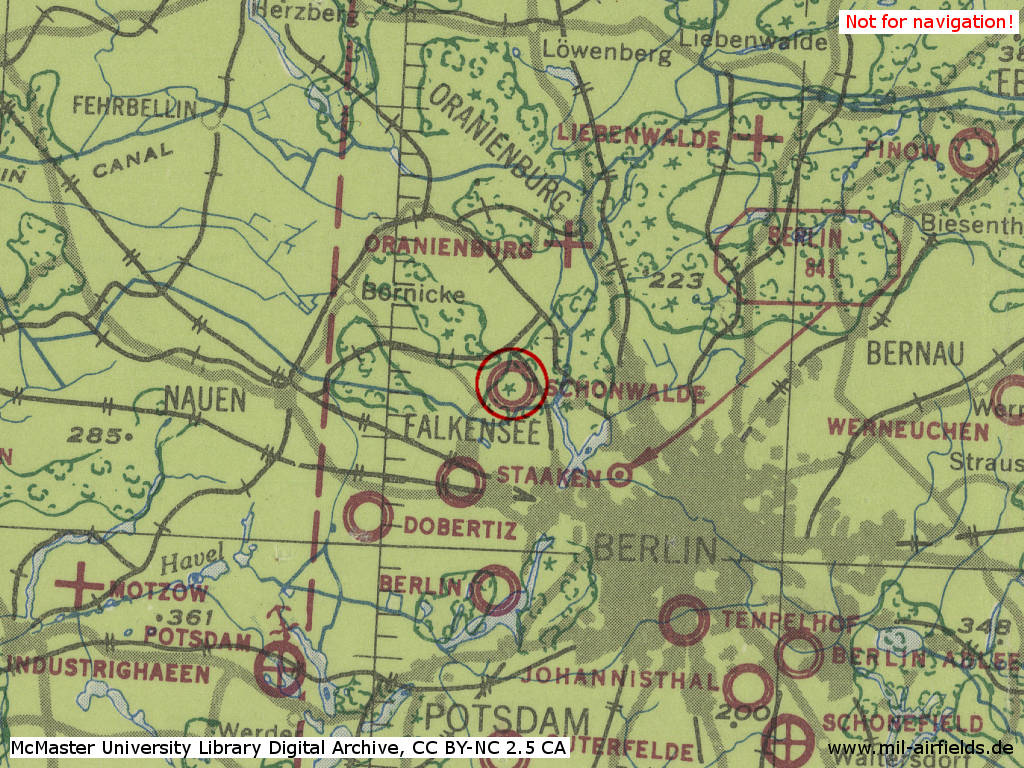 Fliegerhorst Schönwalde im Zweiten Weltkrieg auf einer US-Karte