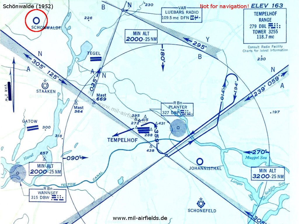 Flugplatz Schönwalde auf einer Karte der USAF 1952