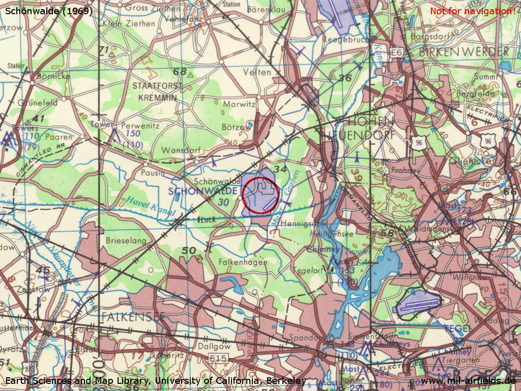 Flugplatz Schönwalde auf einer US-Karte 1969
