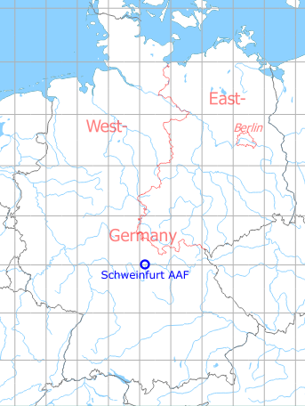 Map with location of Schweinfurt Army Airfield, Germany