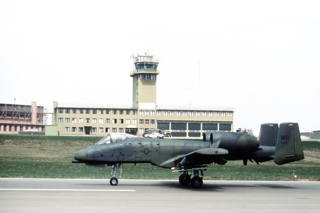 USAF A-10 in front of the Sembach control tower