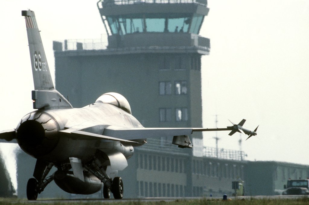 USAF F-16C of the 86th TFW and Sembach Control Tower