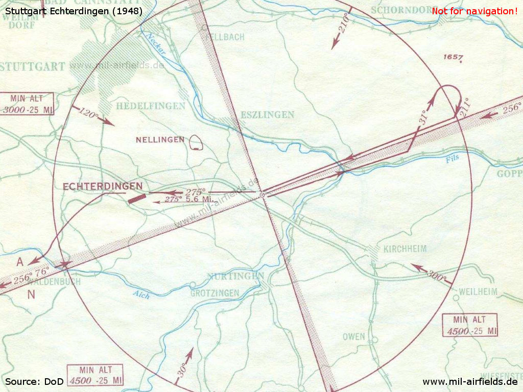 Approach chart Stuttgart Echterdingen airfield from August 1948