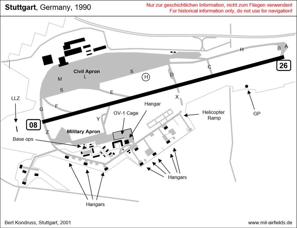 Map of Stuttgart Echterdingen Airport / Army Airfield in 1990