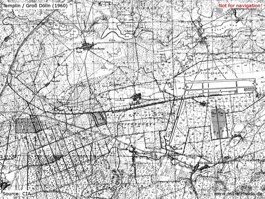 Flugplatz Groß Dölln/Templin auf einer Karte 1960