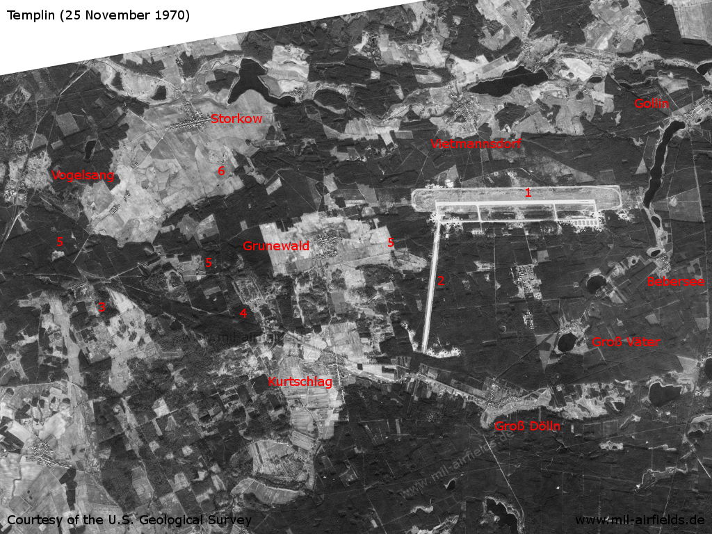 Flugplatz Templin auf einem Satellitenbild 1970