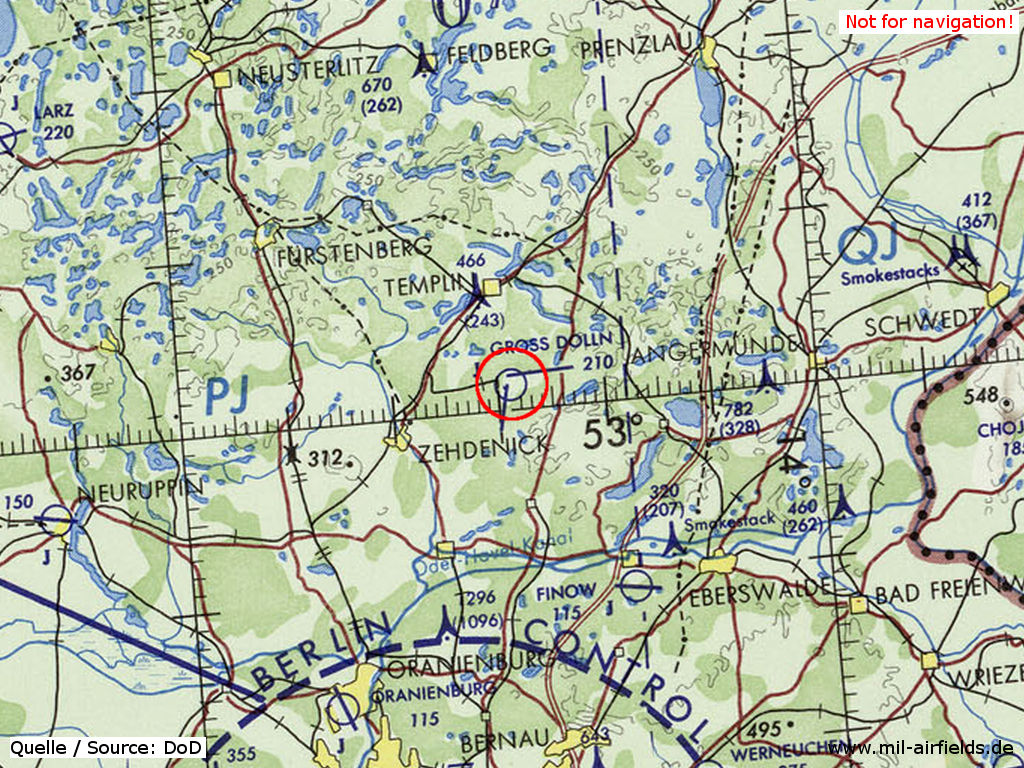 Karte mit Flugplatz Templin, 1972
