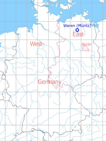 Map with location of Waren (Müritz) Vielist Airfield, Germany