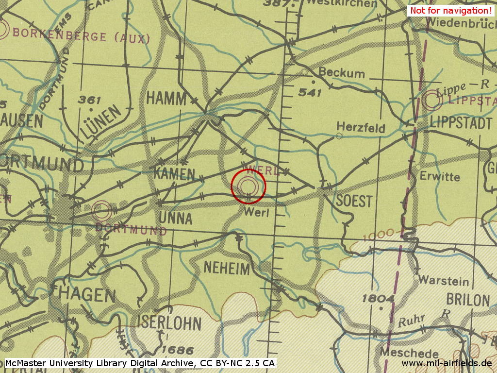 Flugplatz Werl auf einer Karte 1944