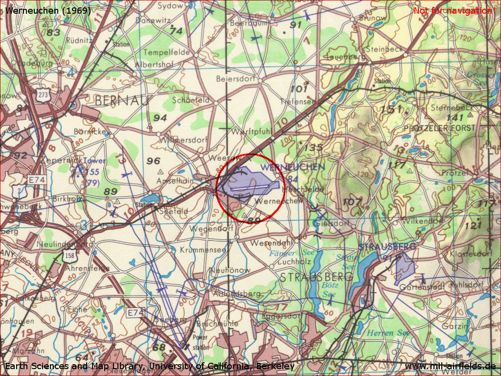 Flugplatz Werneuchen auf einer Karte 1969
