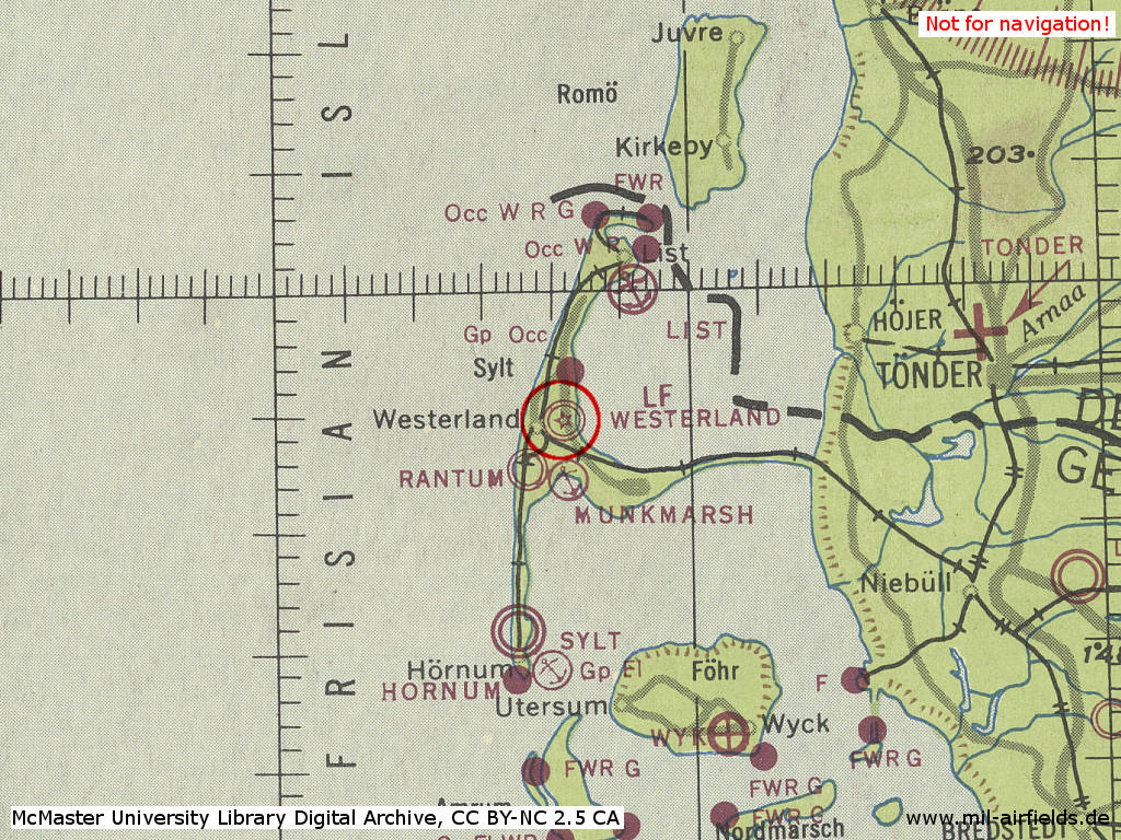 Fliegerhorst Westerland im Zweiten Weltkrieg auf einer US-Karte 1943