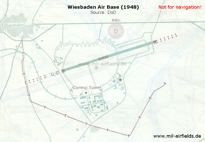 Karte Flugplatz Wiesbaden 1948, zur Zeit der Berliner Luftbrücke