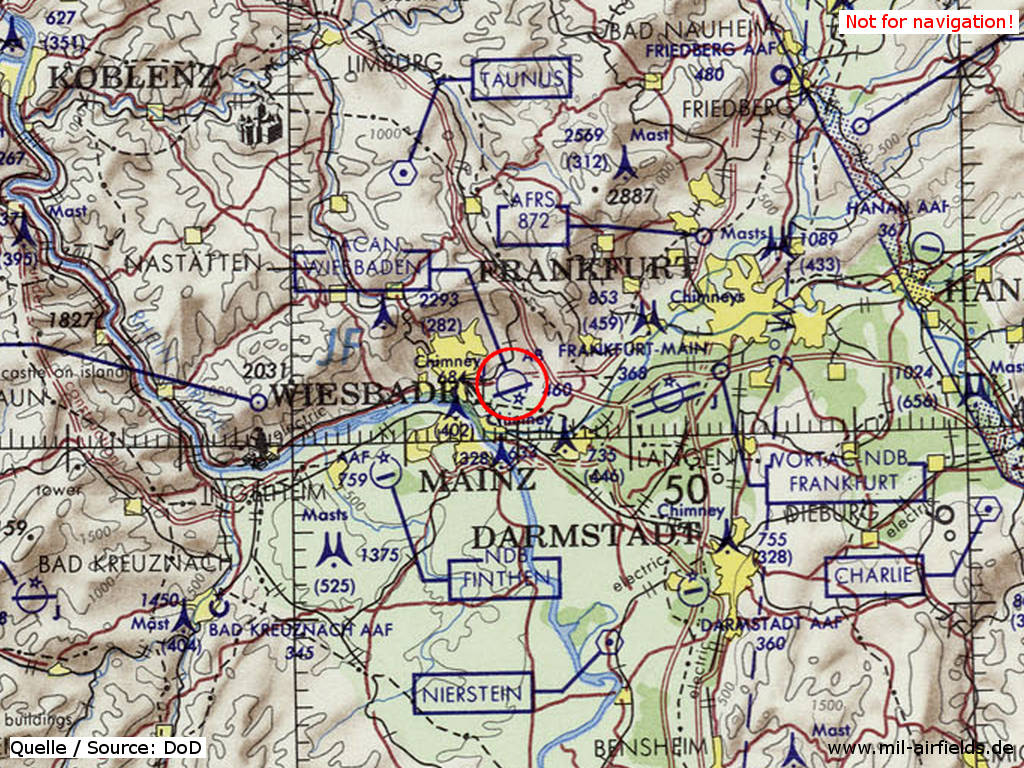 Wiesbaden Air Base / Army Airfield on a US map 1972