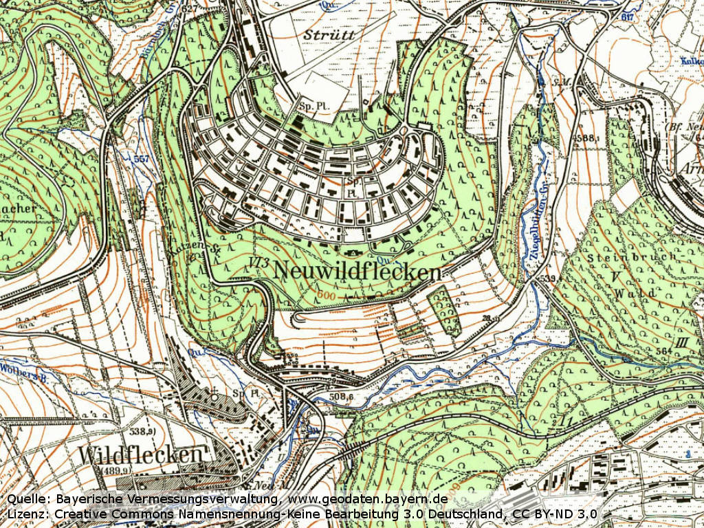 Wildflecken airfield on a topographical map 1968