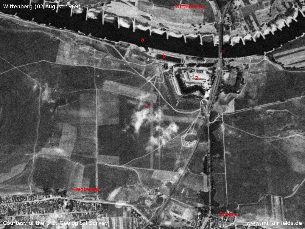 Brückenkopf-Kaserne barracks and Wittenberg Soviet airfield on a US satellite image 1969