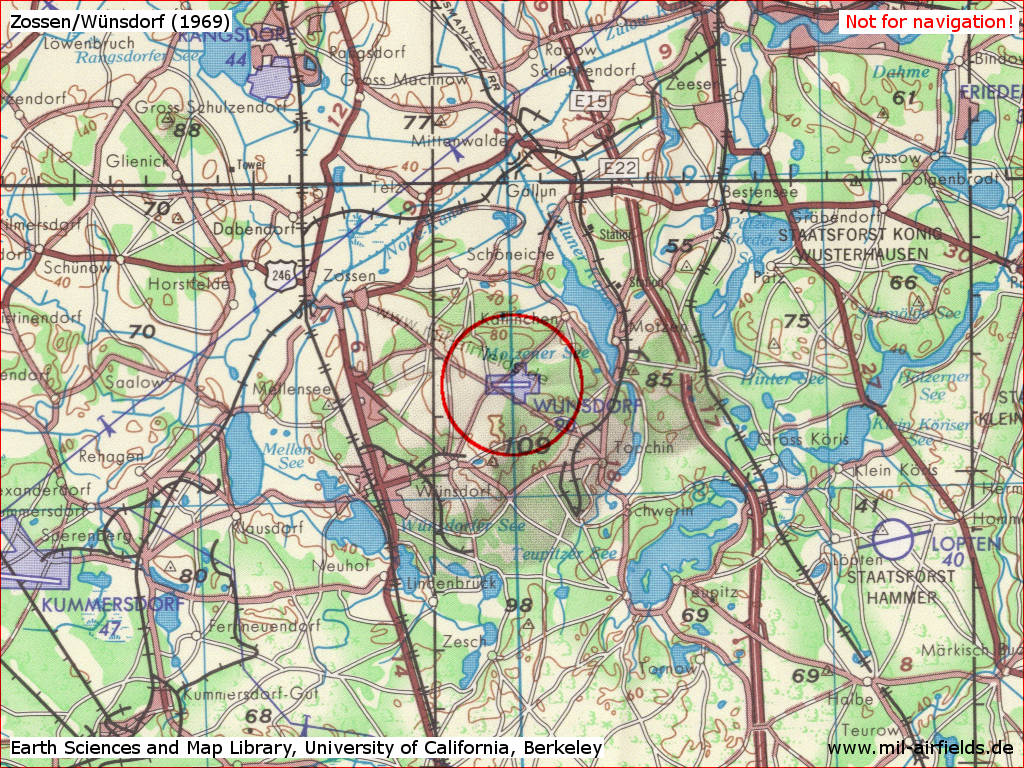 Flugplatz Zossen/Wünsdorf auf einer Karte von 1969