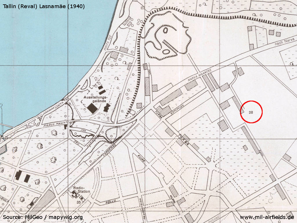 Karte mit Lage Flugplatz Tallinn Lasnamäe, Estland, 1940