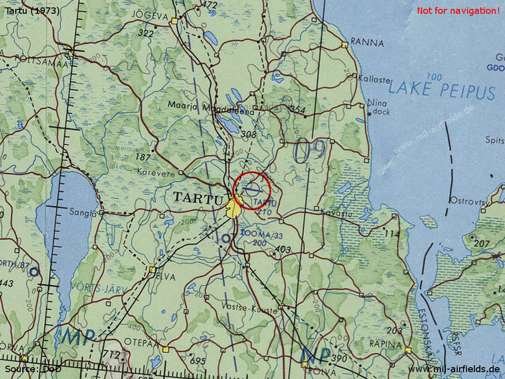 Karte mit Flugplatz Tartu, Estland, 1973
