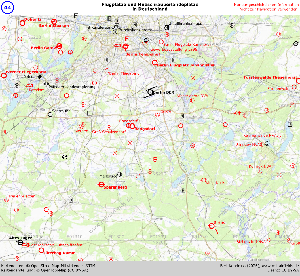 Karte der Flugplätze im Süden von Berlin