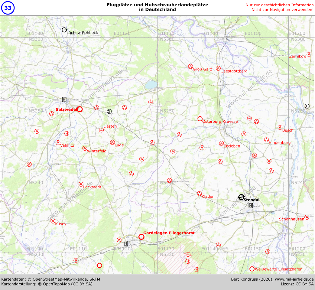 Karte der Flugplätze in der Altmark