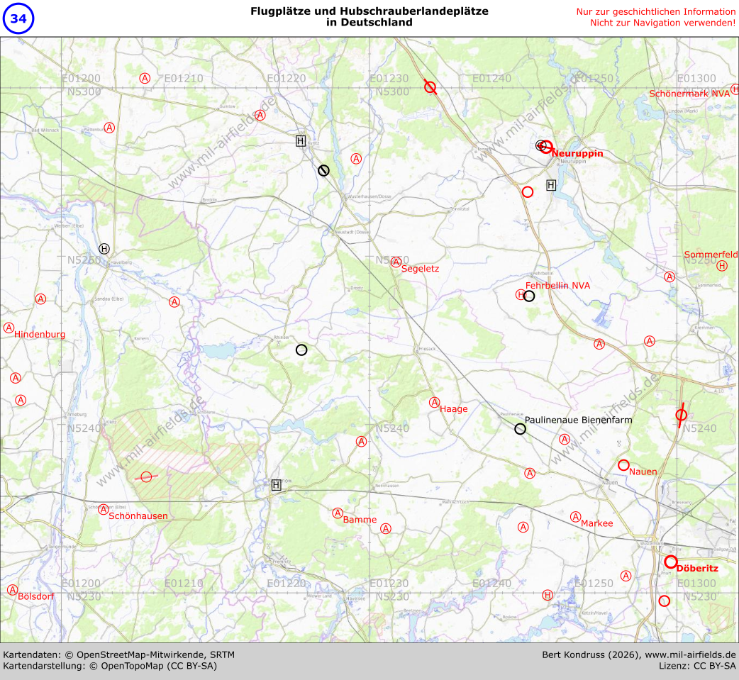Karte der Flugplätze nordwestlich von Berlin