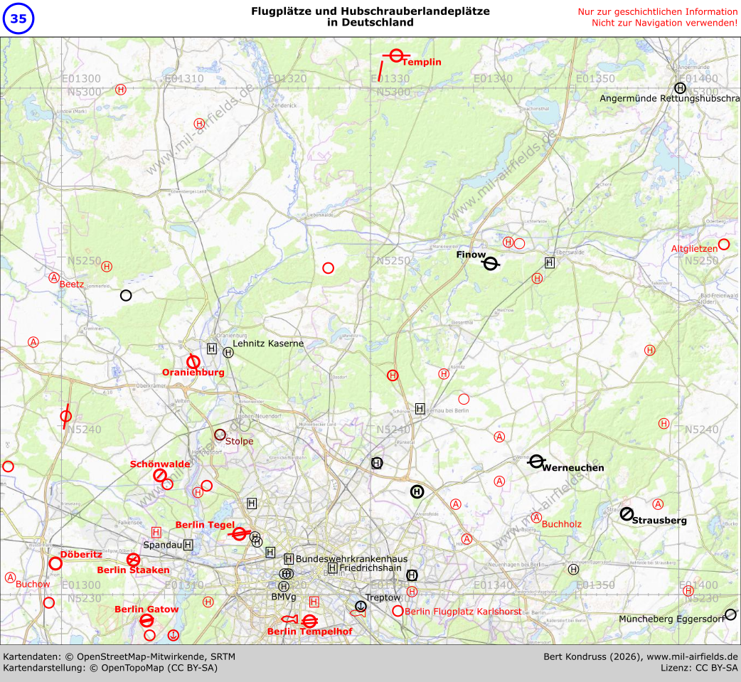 Karte der Flugplätze im Norden von Berlin und im Barnim
