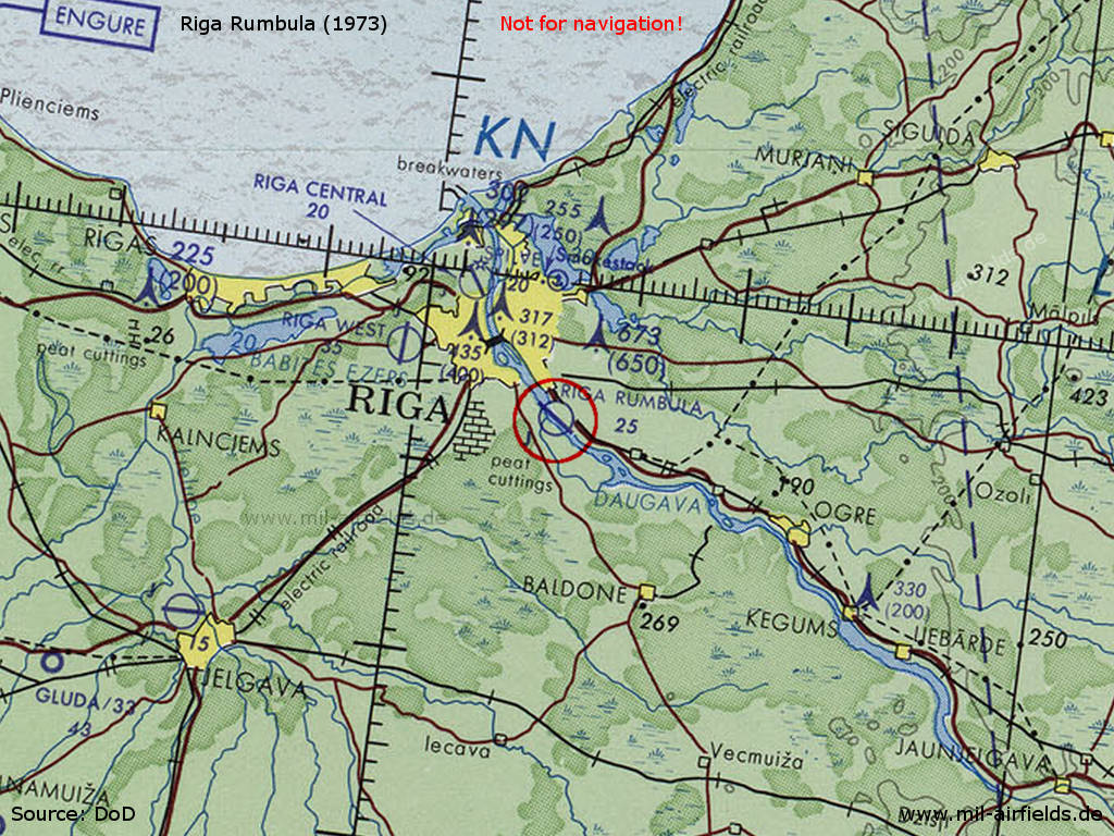 Flugplatz Riga Rumbula, Lettland, auf einer Karte 1973