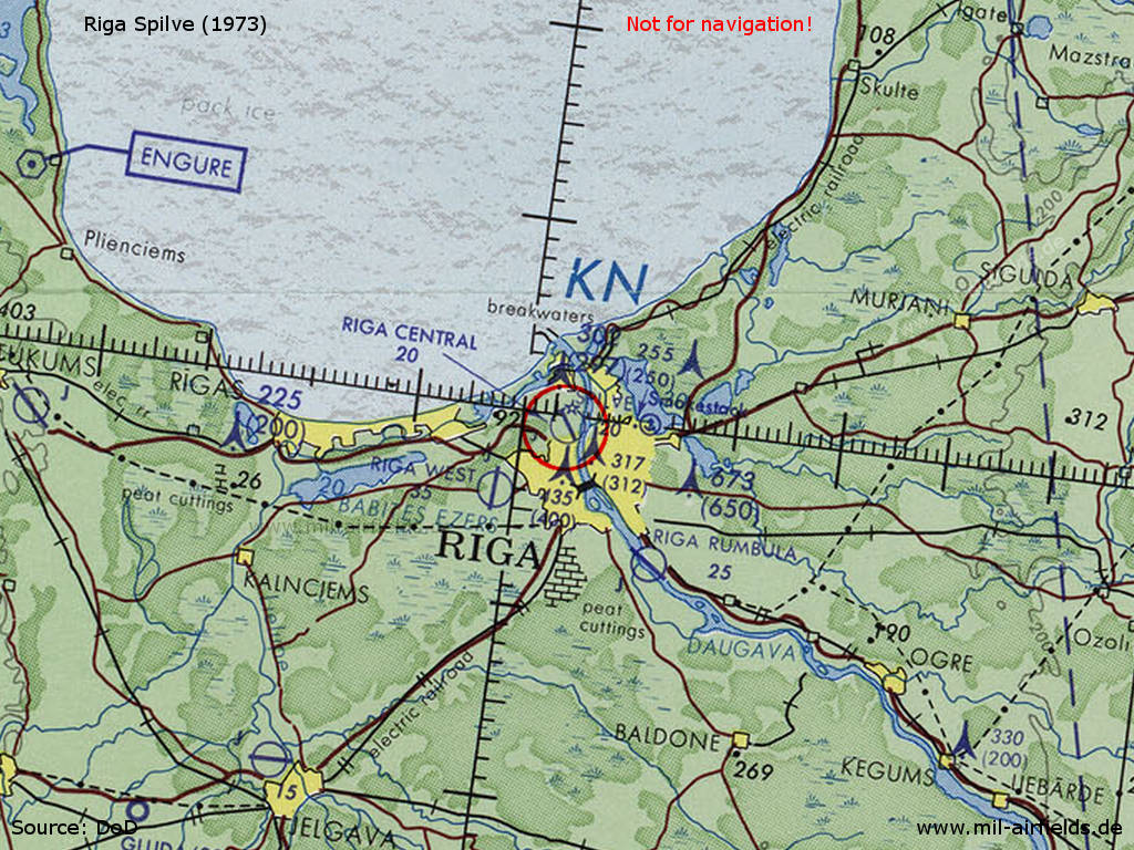 Der Flugplatz Riga Spilve auf einer Karte 1973