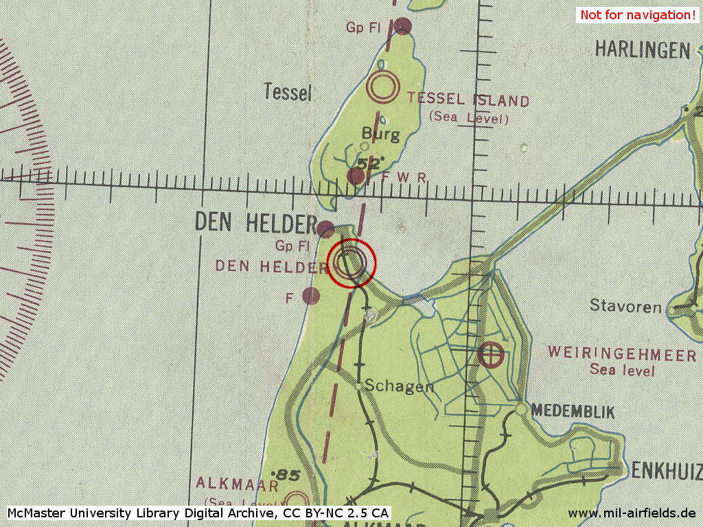 Den Helder De Kooy Airfield, The Netherlands, on a map 1943